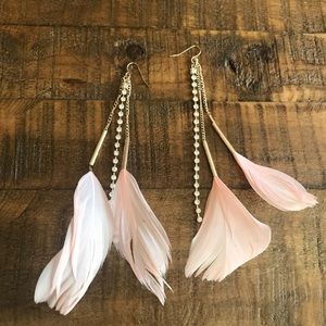 Feather Rhinestone Tassel earrings
